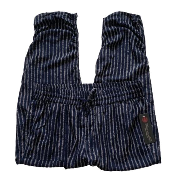 Khakis & Company Pants Blue White Striped Tie Waist Pockets Casual Ankle Large - Picture 3 of 12